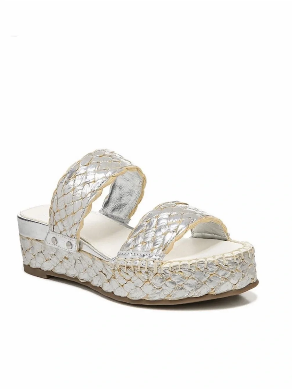 NEW Sarto Franco Sarto Opal Platform Slide SandalSZ-10 White Silver Slip On